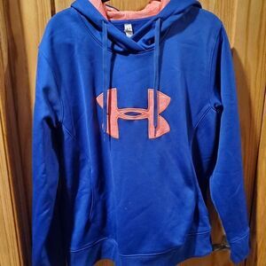 UA Storm Semi-Fitted Cold Gear Bright Blue Hoodie with Bright Orange Logo